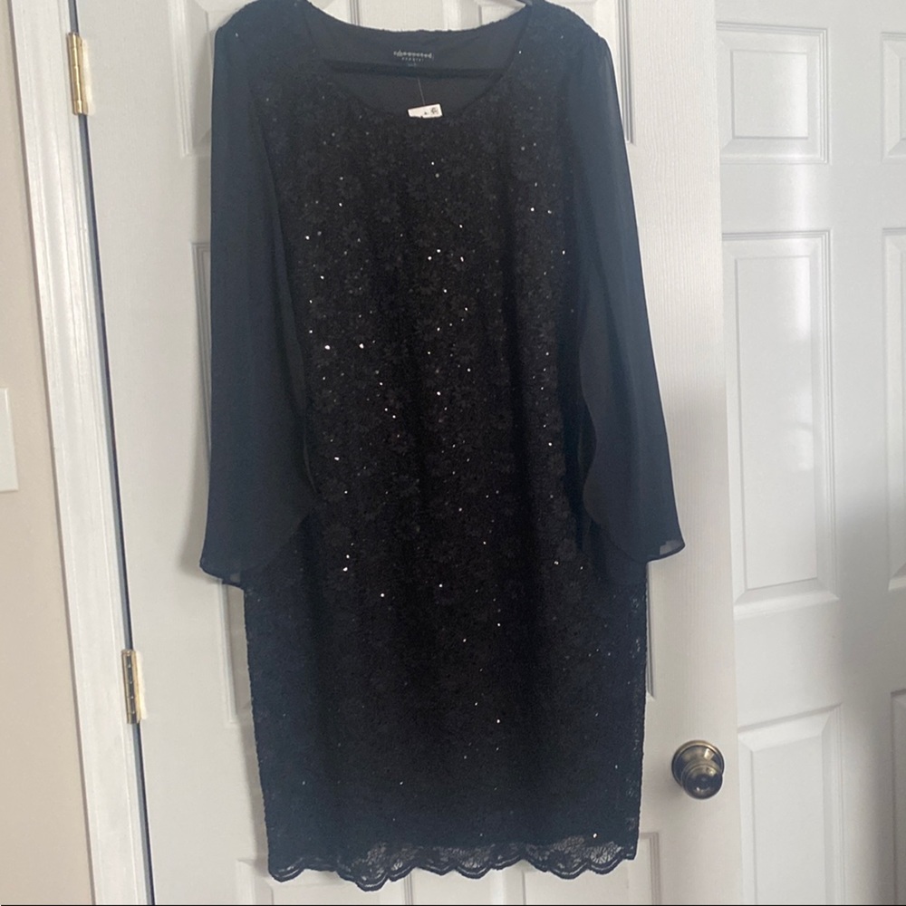 Black Sequin Dress with Lace Trim